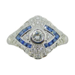Vintage 14k White Gold Genuine Natural Diamond and Blue Sapphire Ring .98ct TW 
#J4214
