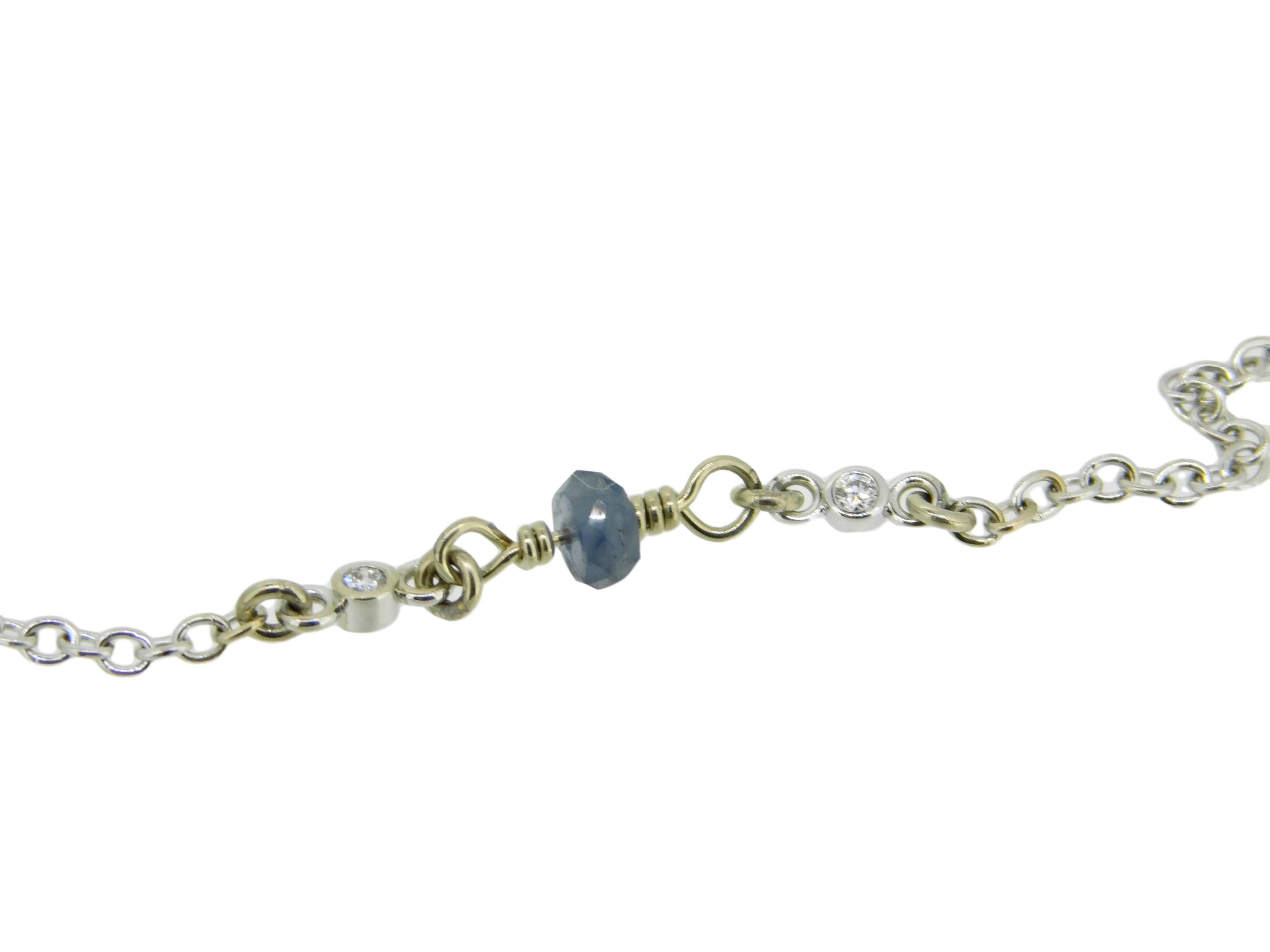 14k White Gold Genuine Natural Diamond and Blue Sapphire Tassel Pendant '#J4682' For Sale 2