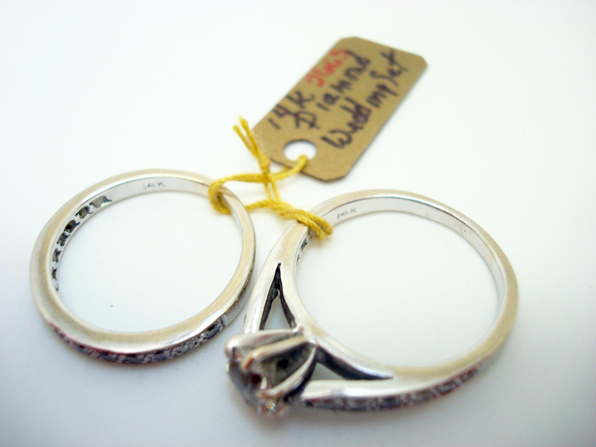 Women's 14k White Gold Genuine Natural Diamond Engagement Wedding Ring Set 1ct '#J2663' For Sale