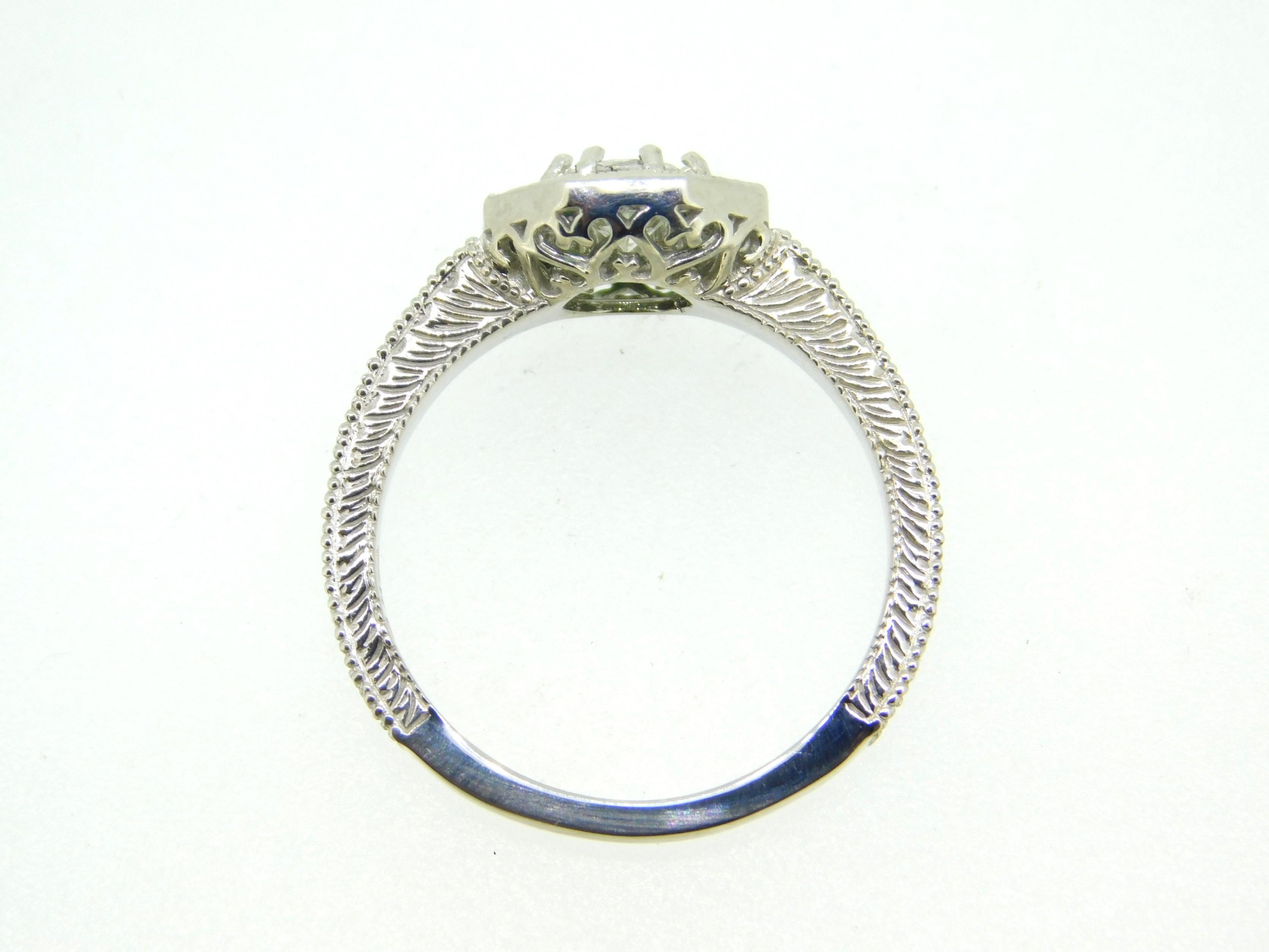 Art Deco 14k White Gold Genuine Natural Diamond Ring with Emerald Halo '#J5058'