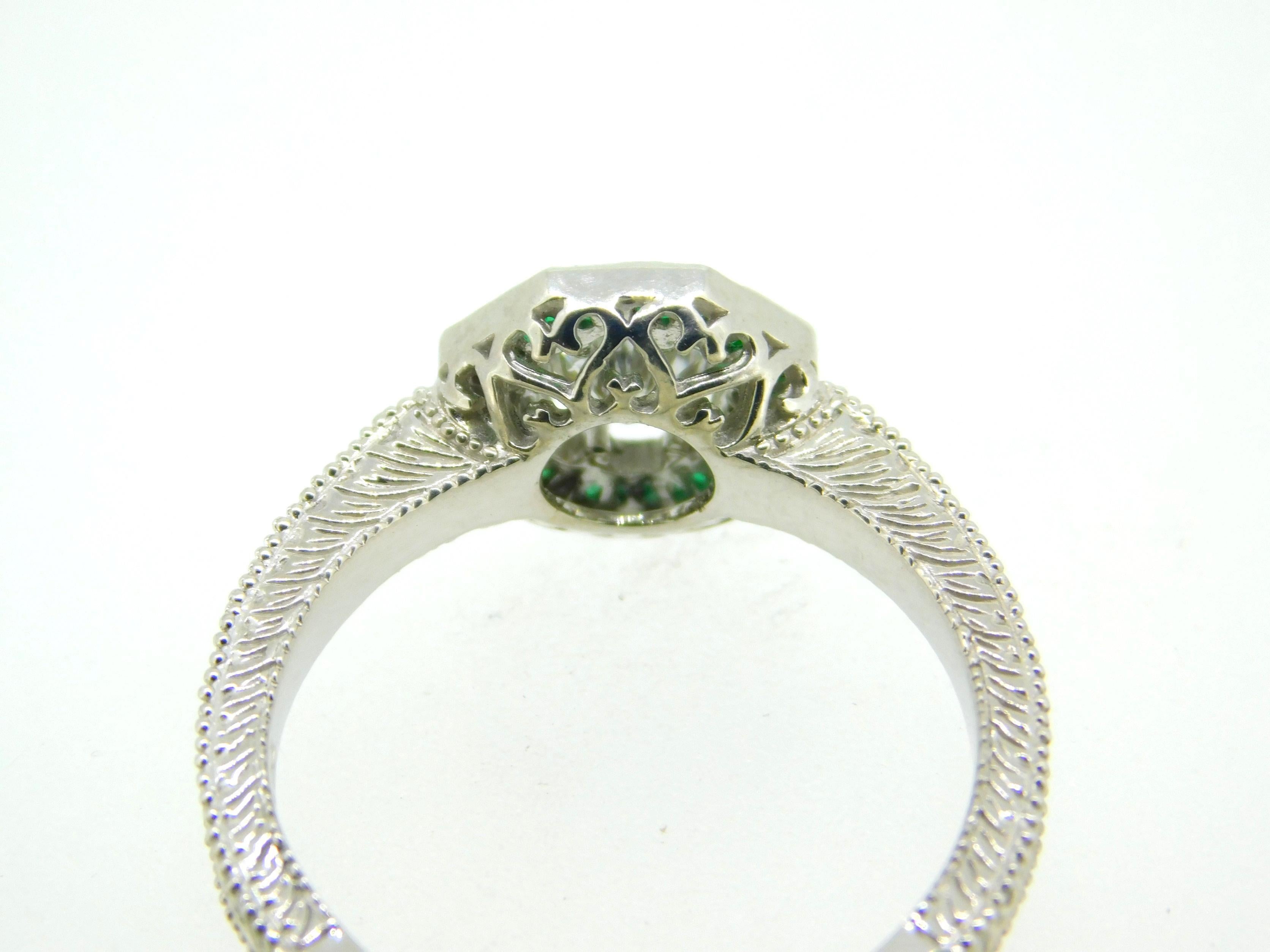 Emerald Cut 14k White Gold Genuine Natural Diamond Ring with Emerald Halo '#J5058'