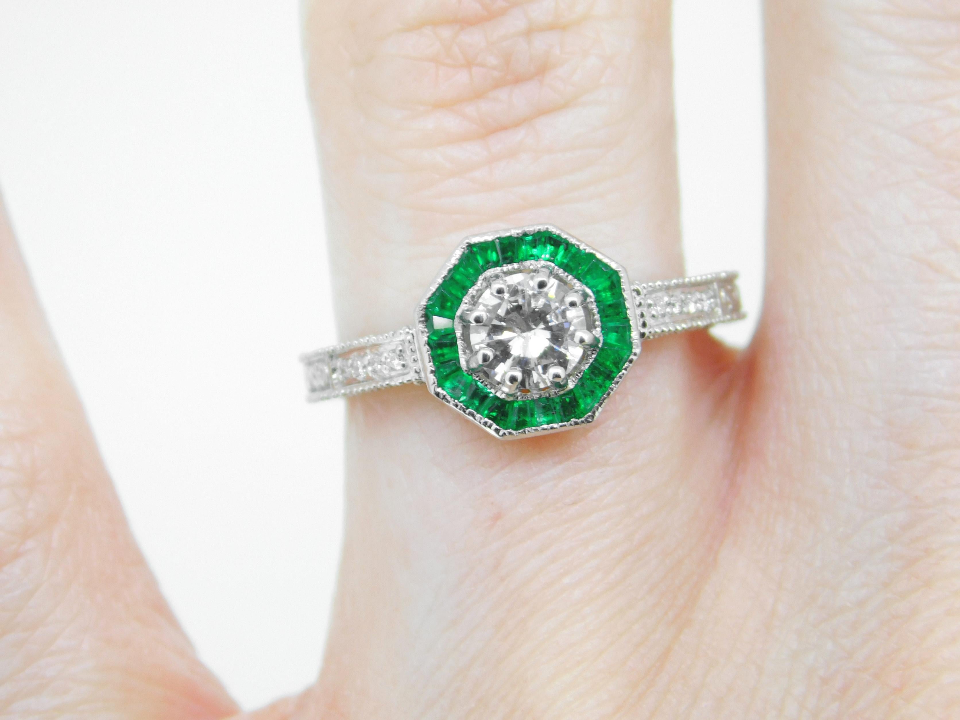 Women's 14k White Gold Genuine Natural Diamond Ring with Emerald Halo '#J5058'