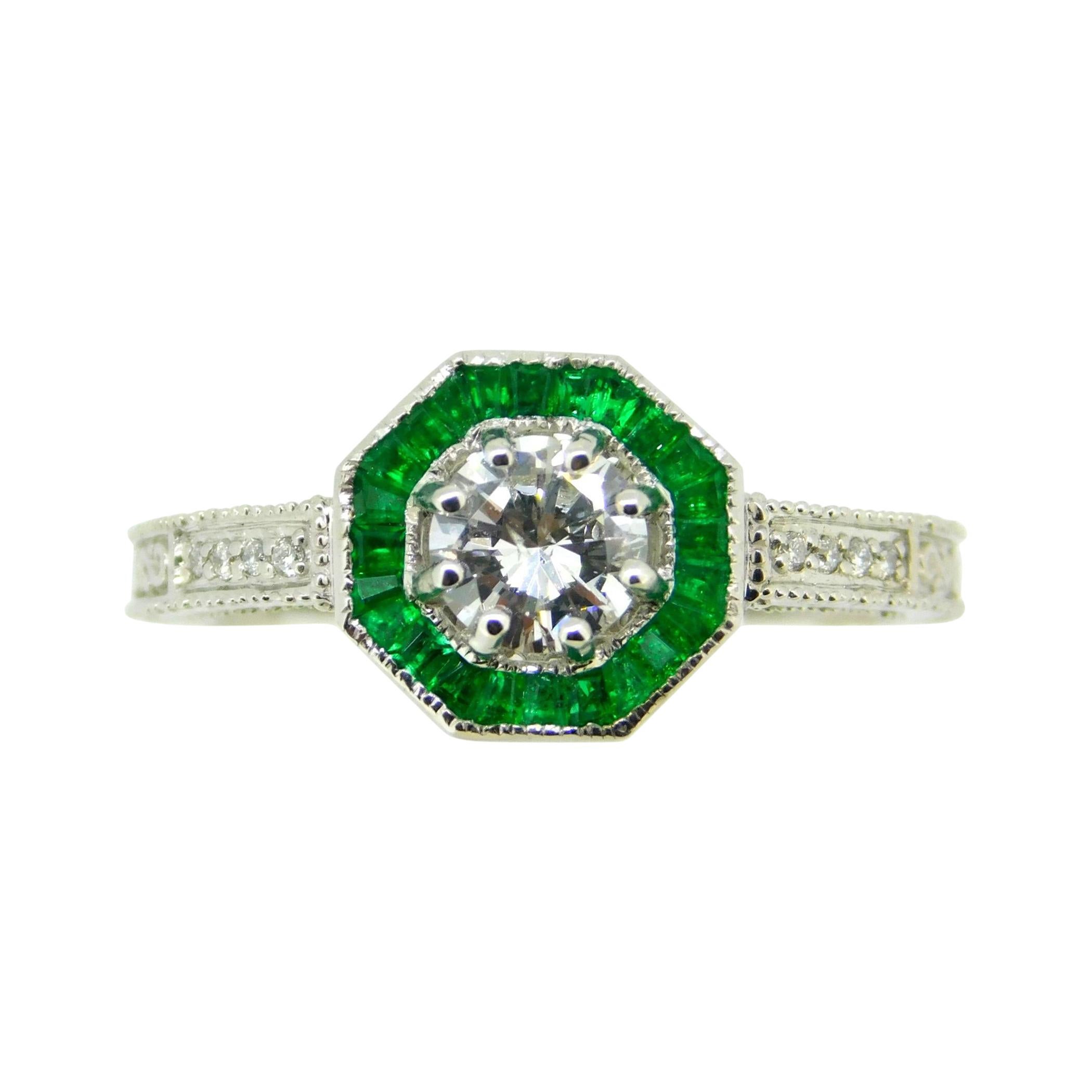 14k White Gold Genuine Natural Diamond Ring with Emerald Halo '#J5058'