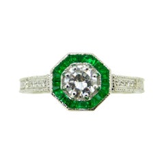 14k White Gold Genuine Natural Diamond Ring with Emerald Halo 
#J5058

