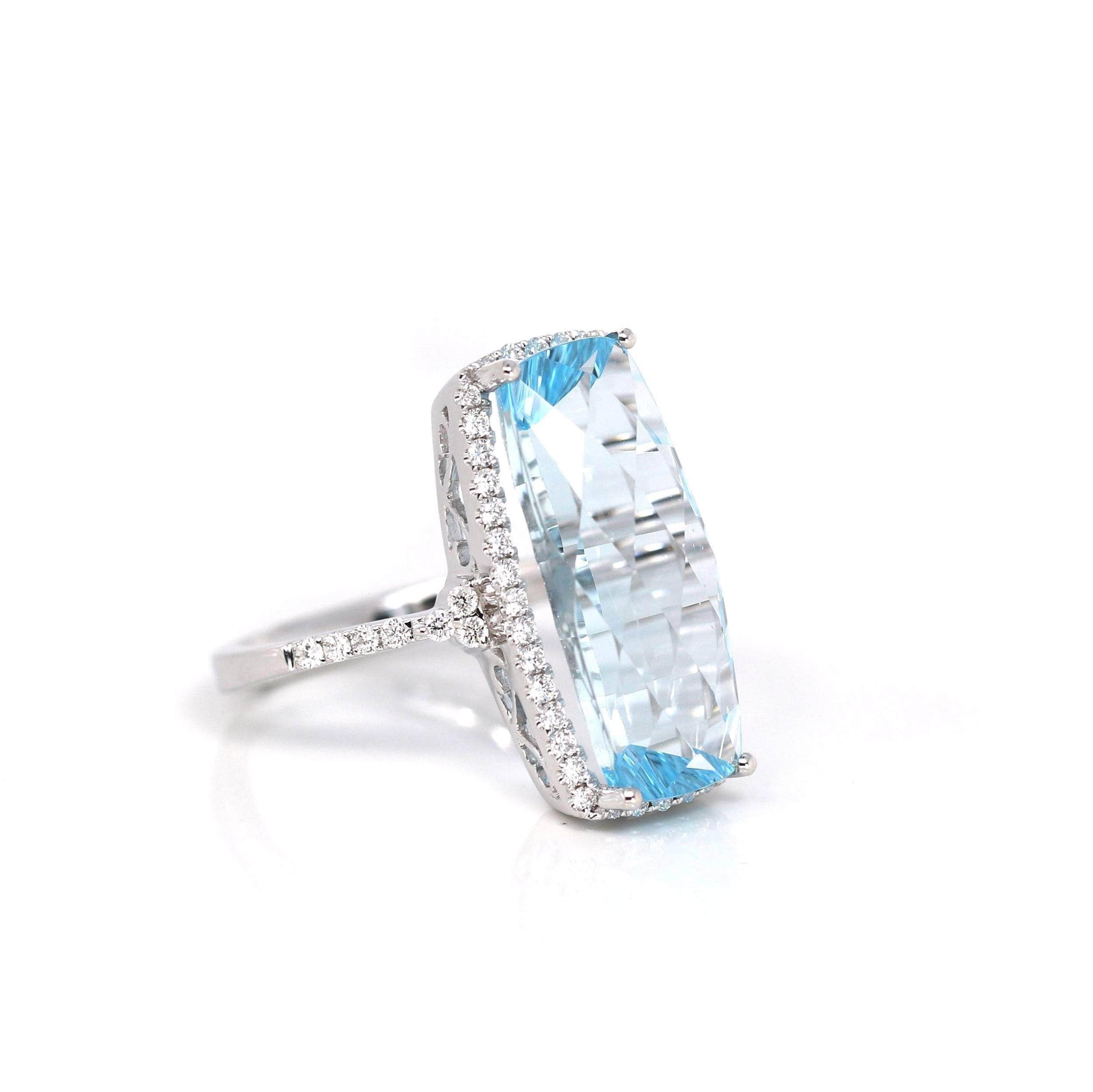Artist 14k White Gold Genuine Swiss Blue Topaz Ring with Diamonds For Sale