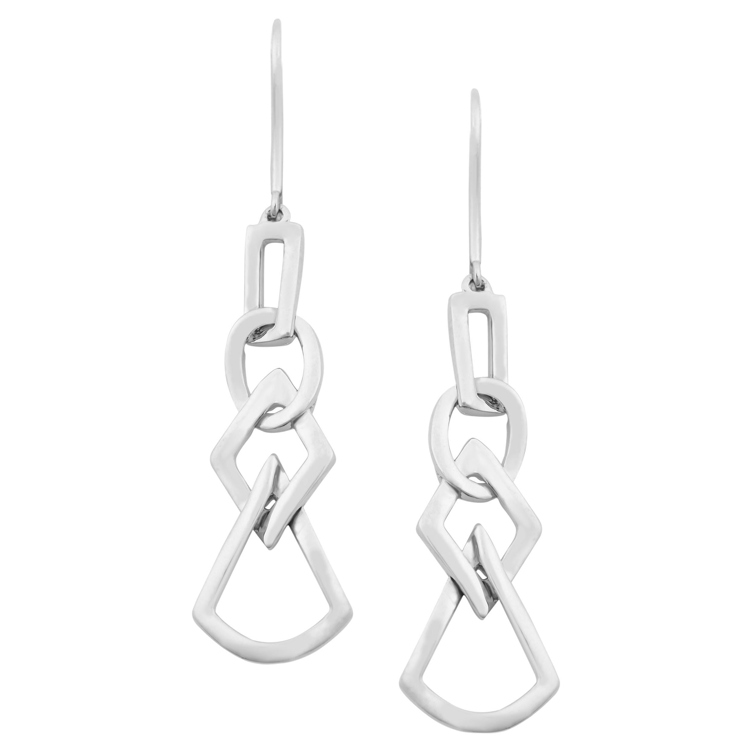 14K White Gold Geo Drop Earrings For Sale