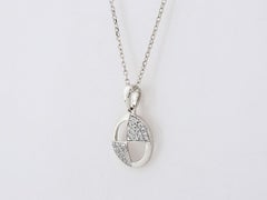 14K White Gold Geometric 0.07Cts Diamond Pendant Necklace