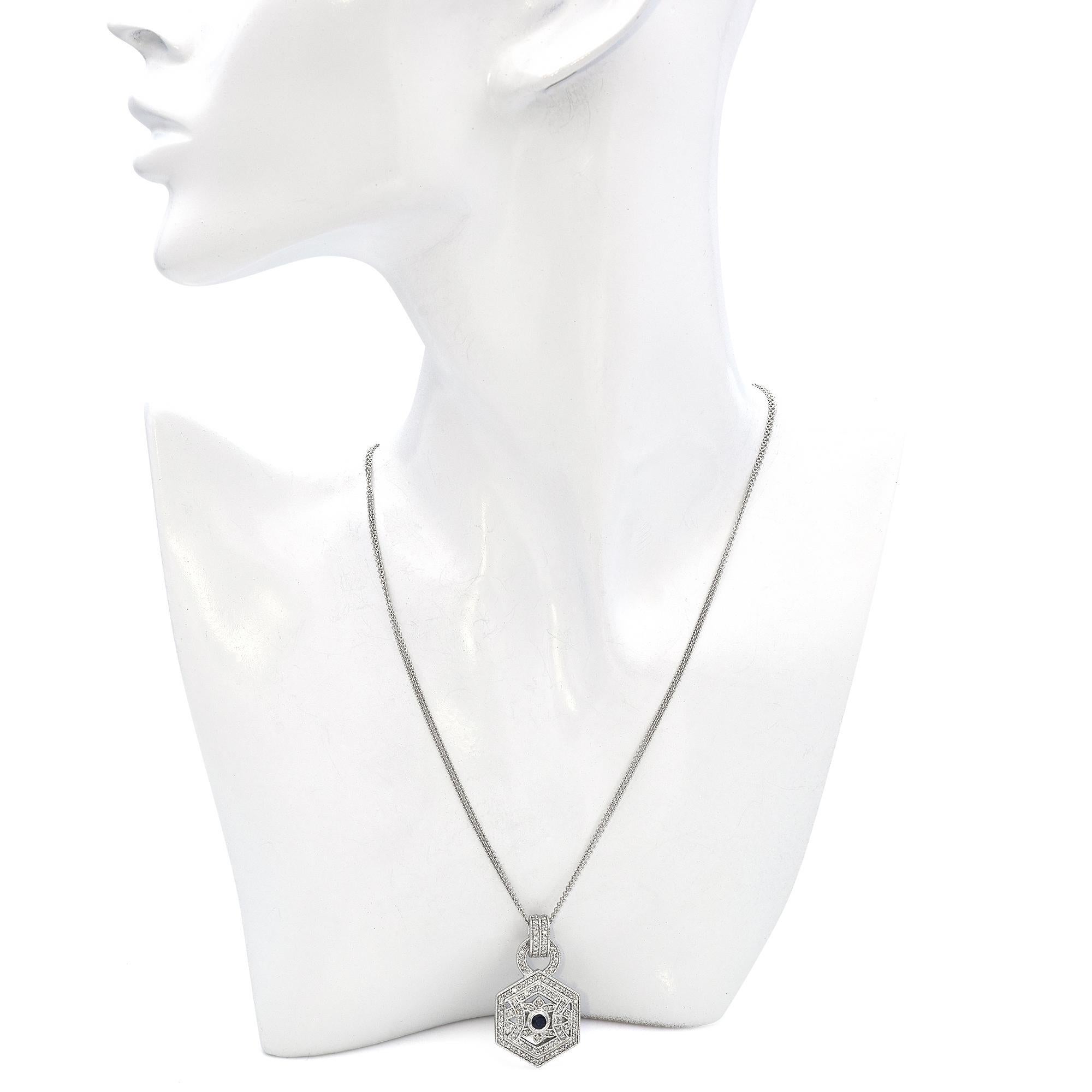 Donna Collana geometrica con diamanti e zaffiri in oro bianco 14k in vendita