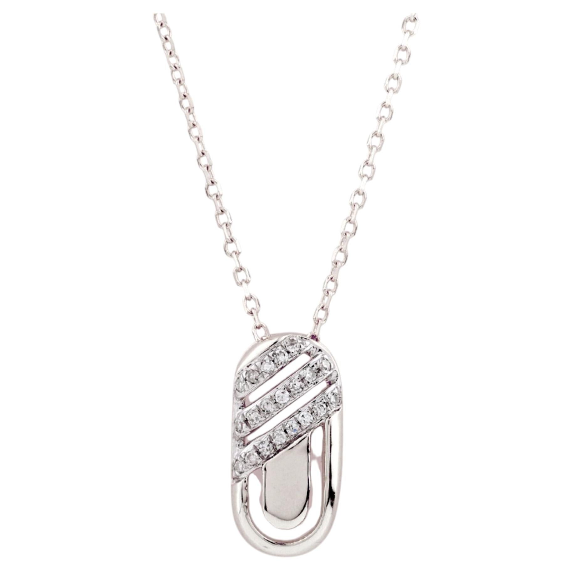 14K White Gold Geometric Diamond Loop Pendant Necklace