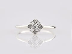 14K White Gold Geometric Round & Baguette Cut Diamond Cluster Ring