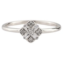 14K White Gold Geometric Round & Baguette Cut Diamond Cluster Ring
