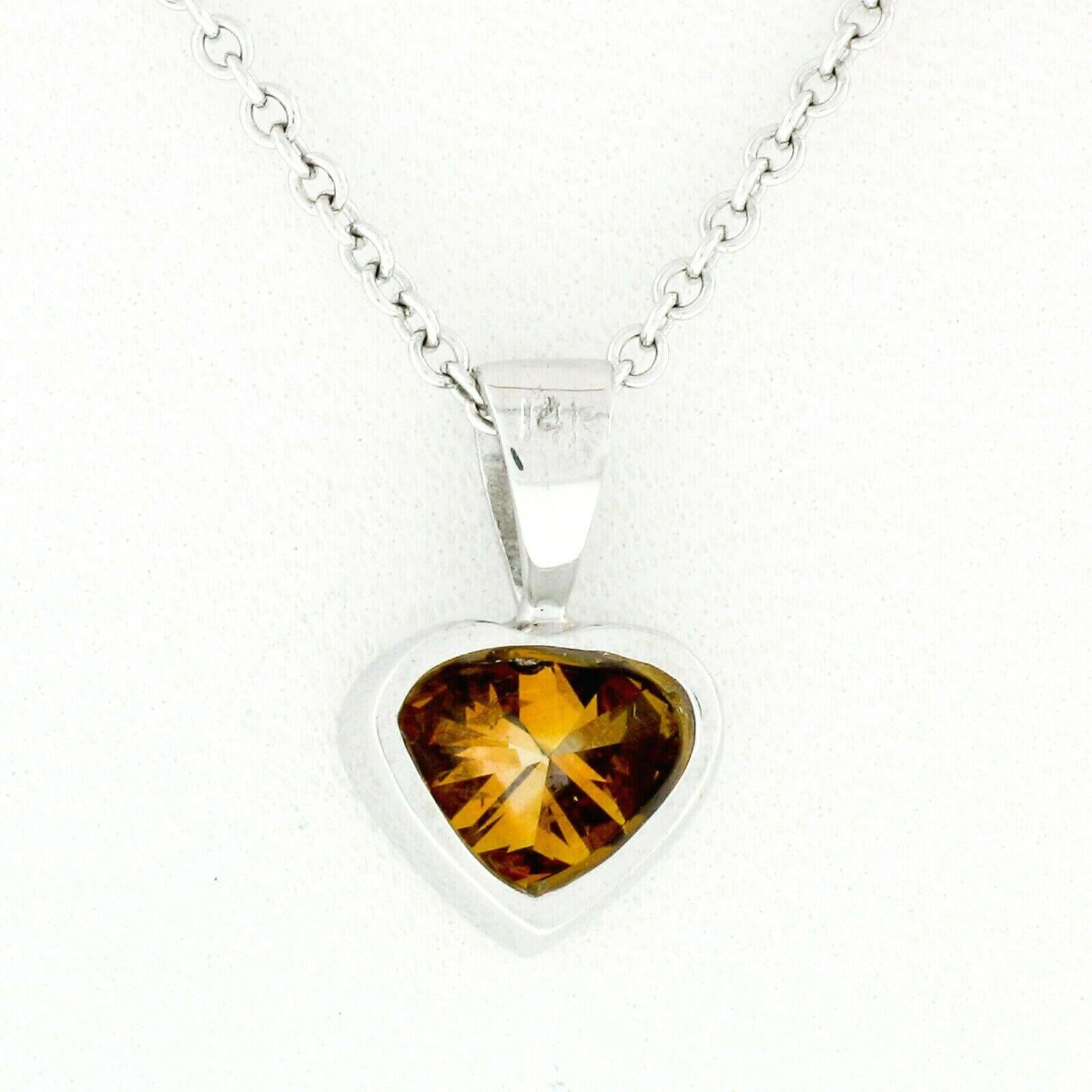 14k White Gold GIA 0.70ct Fancy Deep Brown Orange Heart Natural Diamond Pendant For Sale 1