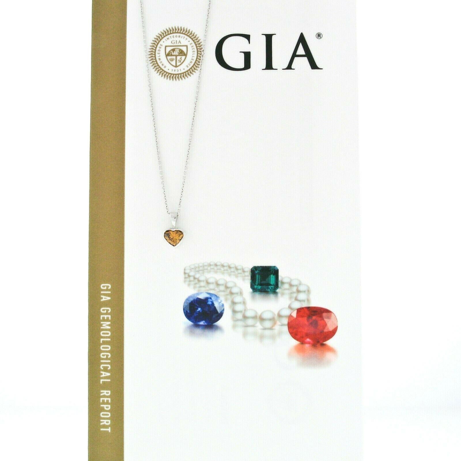 14k White Gold GIA 0.70ct Fancy Deep Brown Orange Heart Natural Diamond Pendant For Sale 3