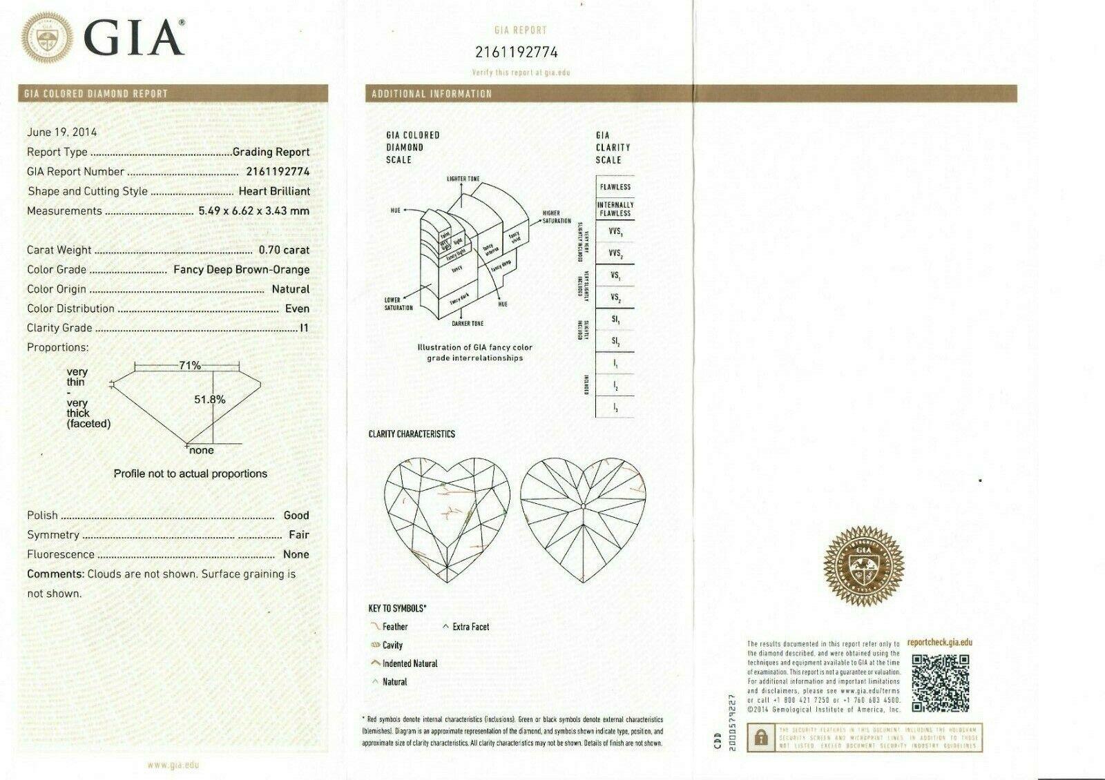 14k White Gold GIA 0.70ct Fancy Deep Brown Orange Heart Natural Diamond Pendant For Sale 4