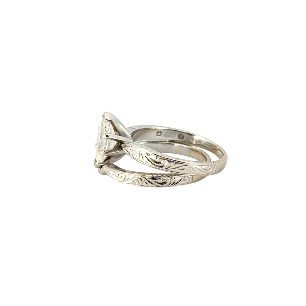 Ensemble bague de fiançailles et alliance assortie en or blanc 14 carats avec diamant GIA de 1,01 cw en vente 6