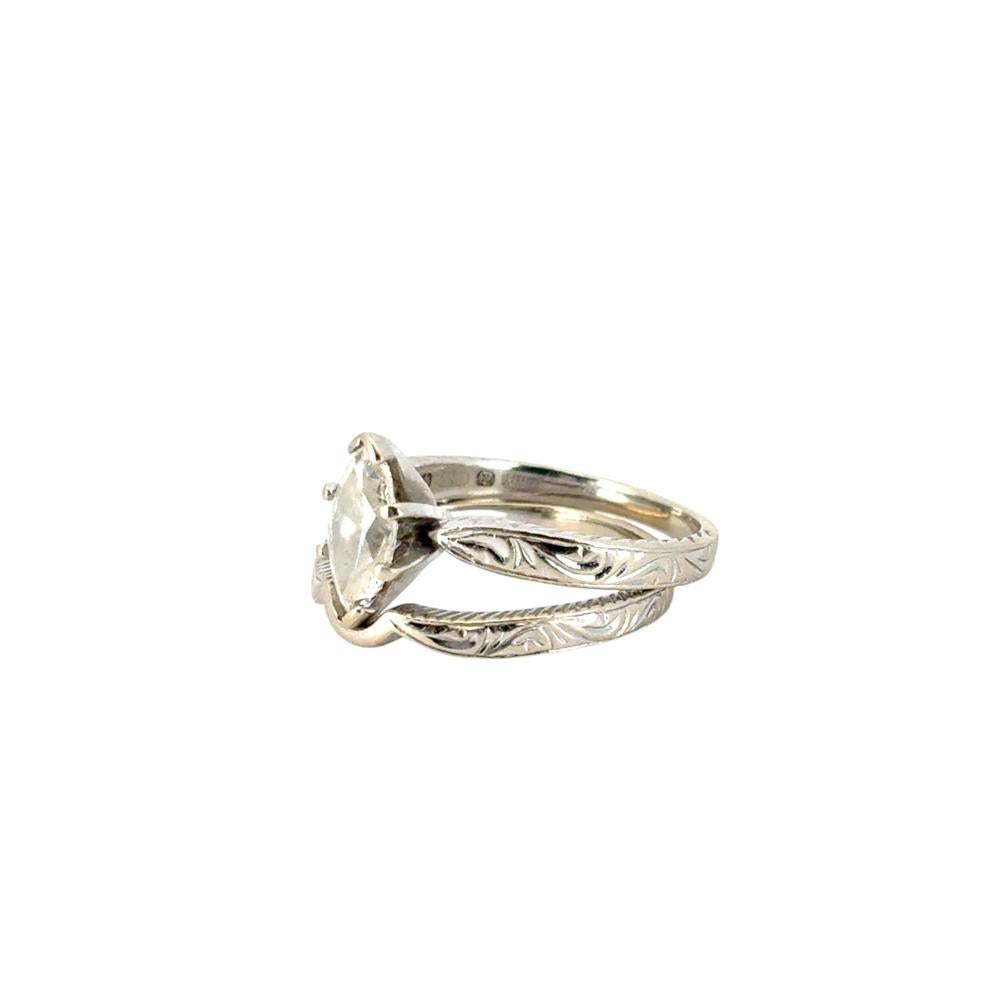 Ensemble bague de fiançailles et alliance assortie en or blanc 14 carats avec diamant GIA de 1,01 cw en vente 7