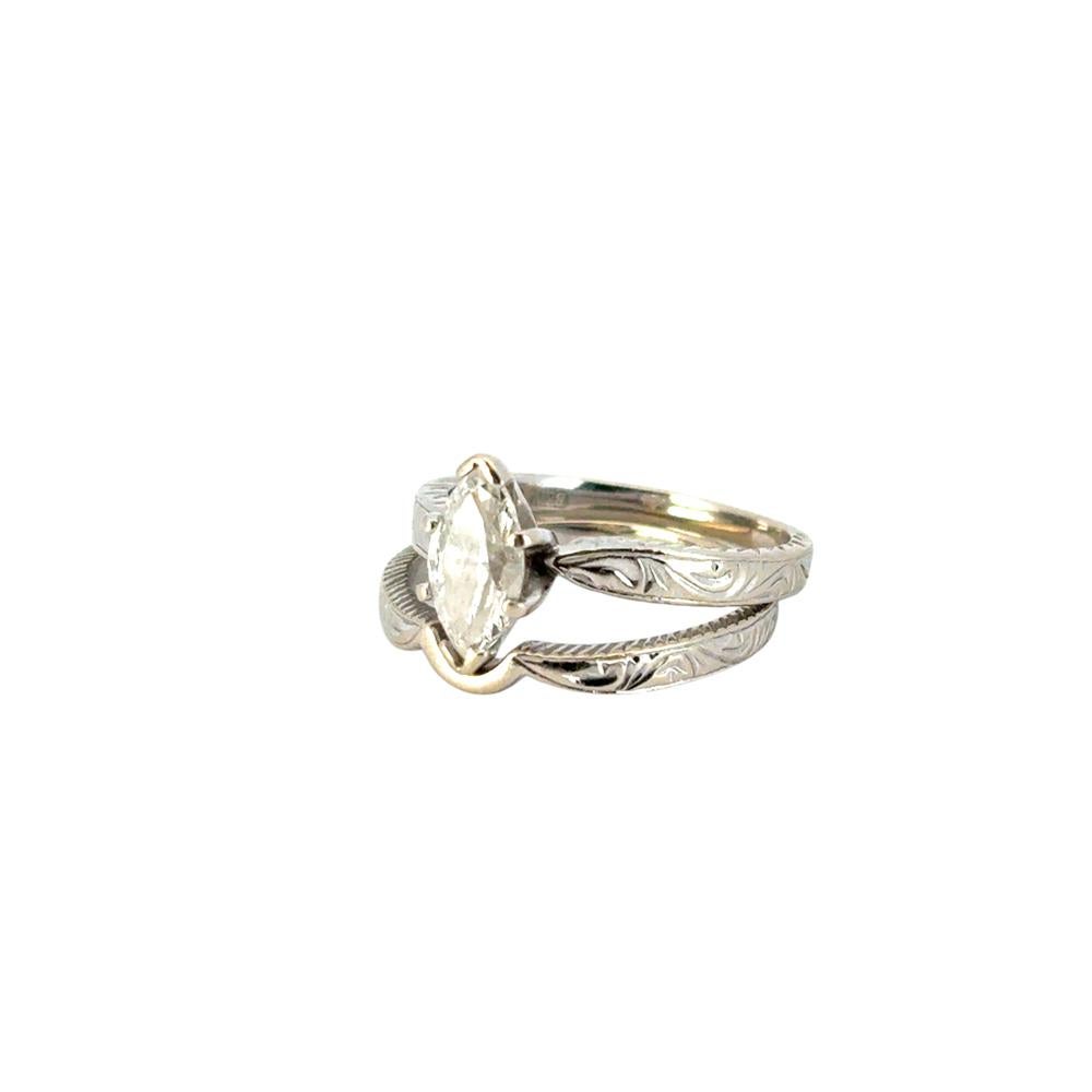 Ensemble bague de fiançailles et alliance assortie en or blanc 14 carats avec diamant GIA de 1,01 cw en vente 8