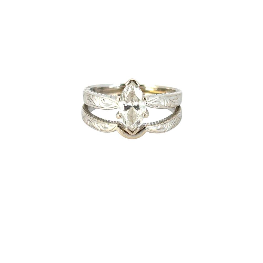 Ensemble bague de fiançailles et alliance assortie en or blanc 14 carats avec diamant GIA de 1,01 cw en vente 9