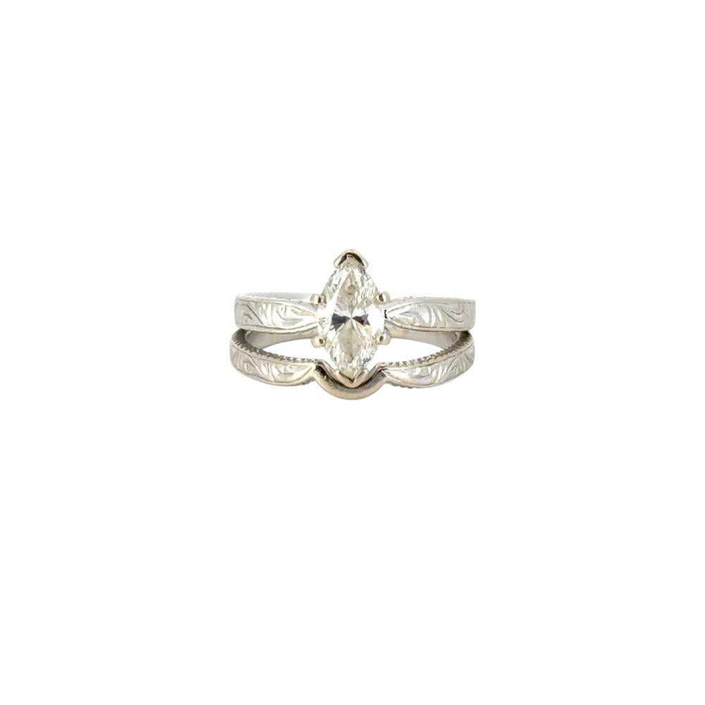 Ensemble bague de fiançailles et alliance assortie en or blanc 14 carats avec diamant GIA de 1,01 cw en vente 10