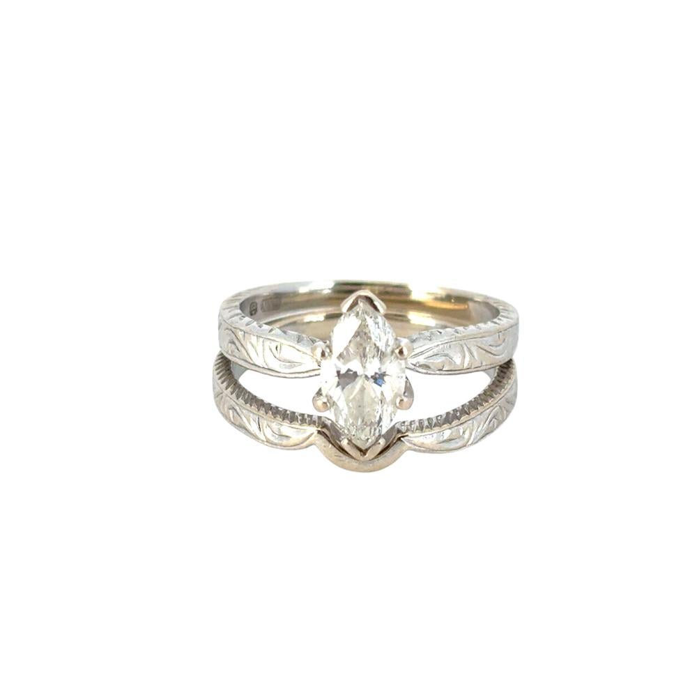 Ensemble bague de fiançailles et alliance assortie en or blanc 14 carats avec diamant GIA de 1,01 cw Pour femmes en vente