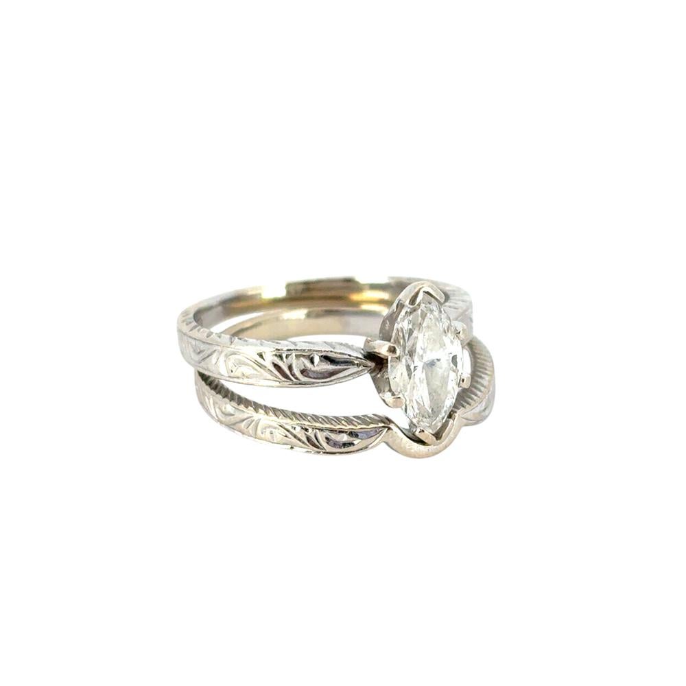 Ensemble bague de fiançailles et alliance assortie en or blanc 14 carats avec diamant GIA de 1,01 cw en vente 1