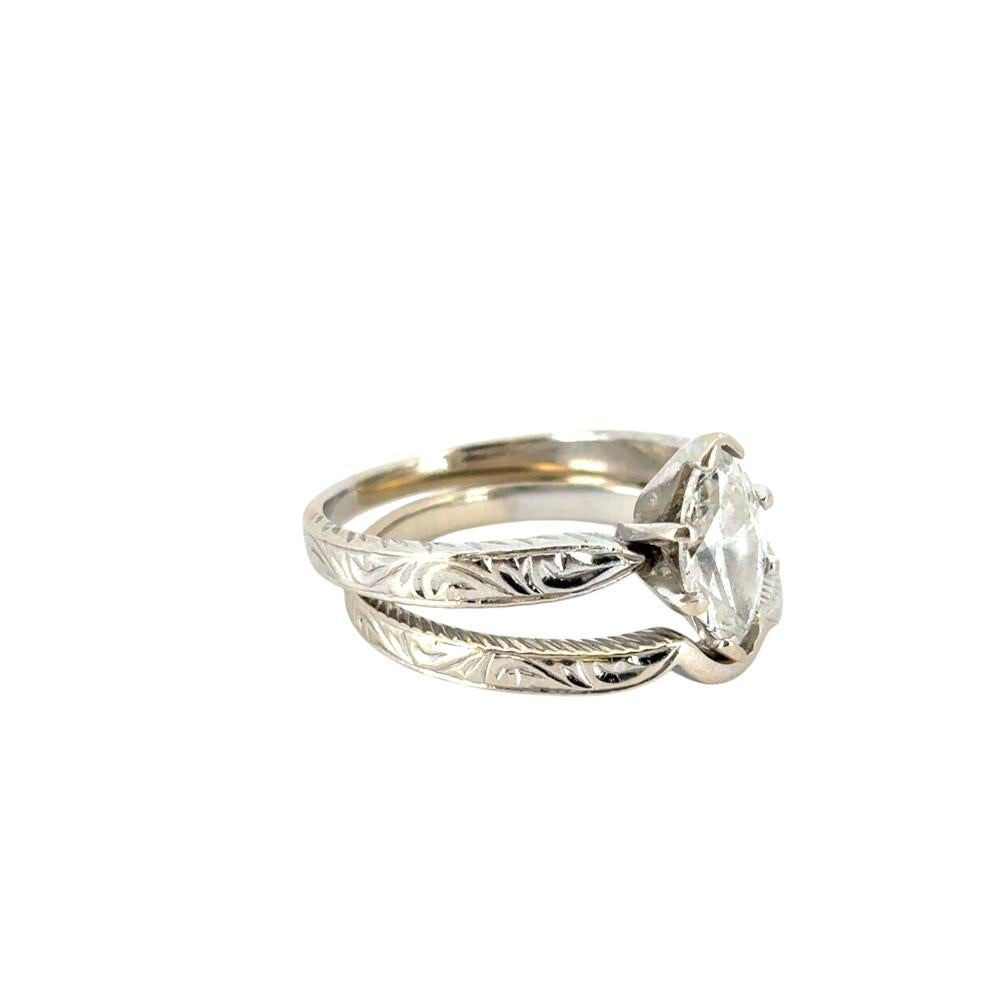 Ensemble bague de fiançailles et alliance assortie en or blanc 14 carats avec diamant GIA de 1,01 cw en vente 2
