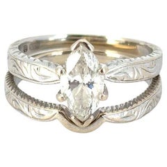 14k White Gold GIA 1.01cw Diamond Engagement Ring and Matching Wedding Band Set