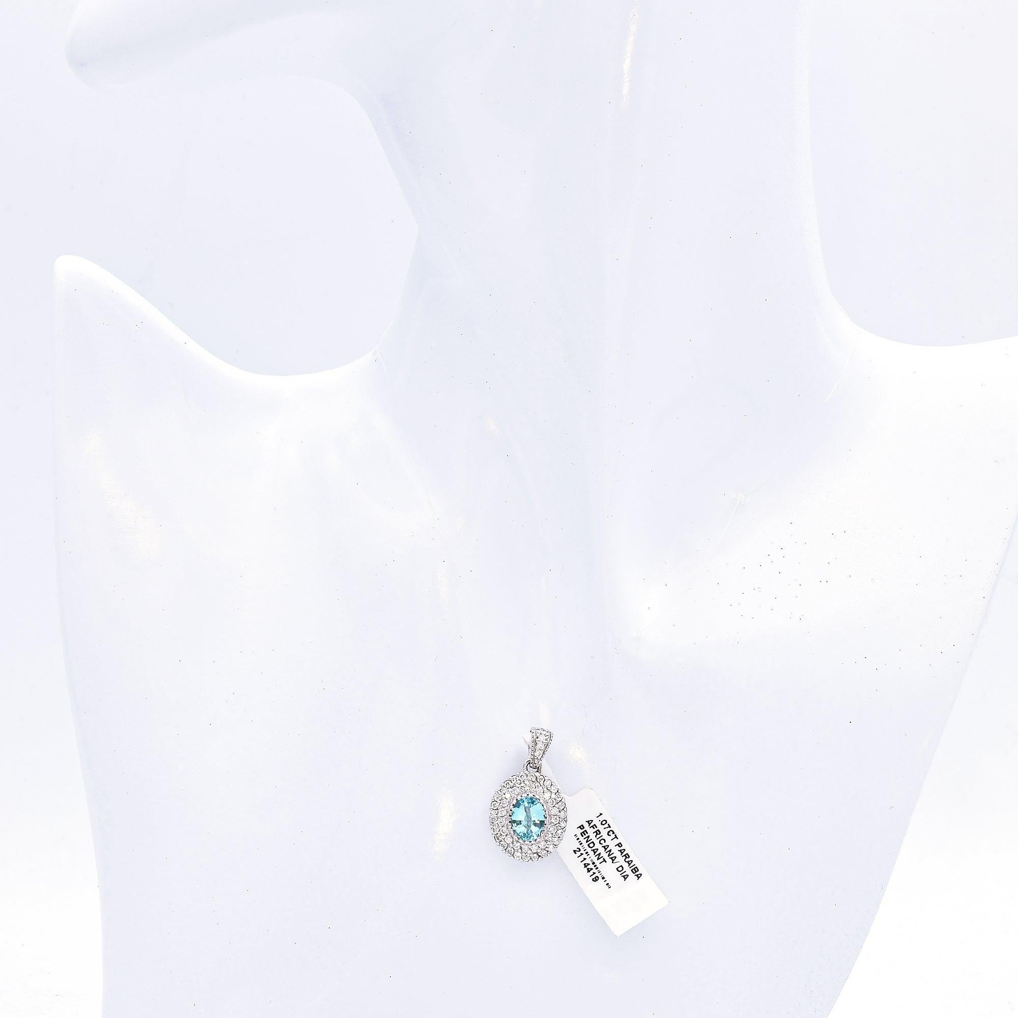 Mixed Cut 14K White Gold GIA 1.07 Ct Paraiba Tourmaline & 0.70 TCW Diamond Pendant For Sale