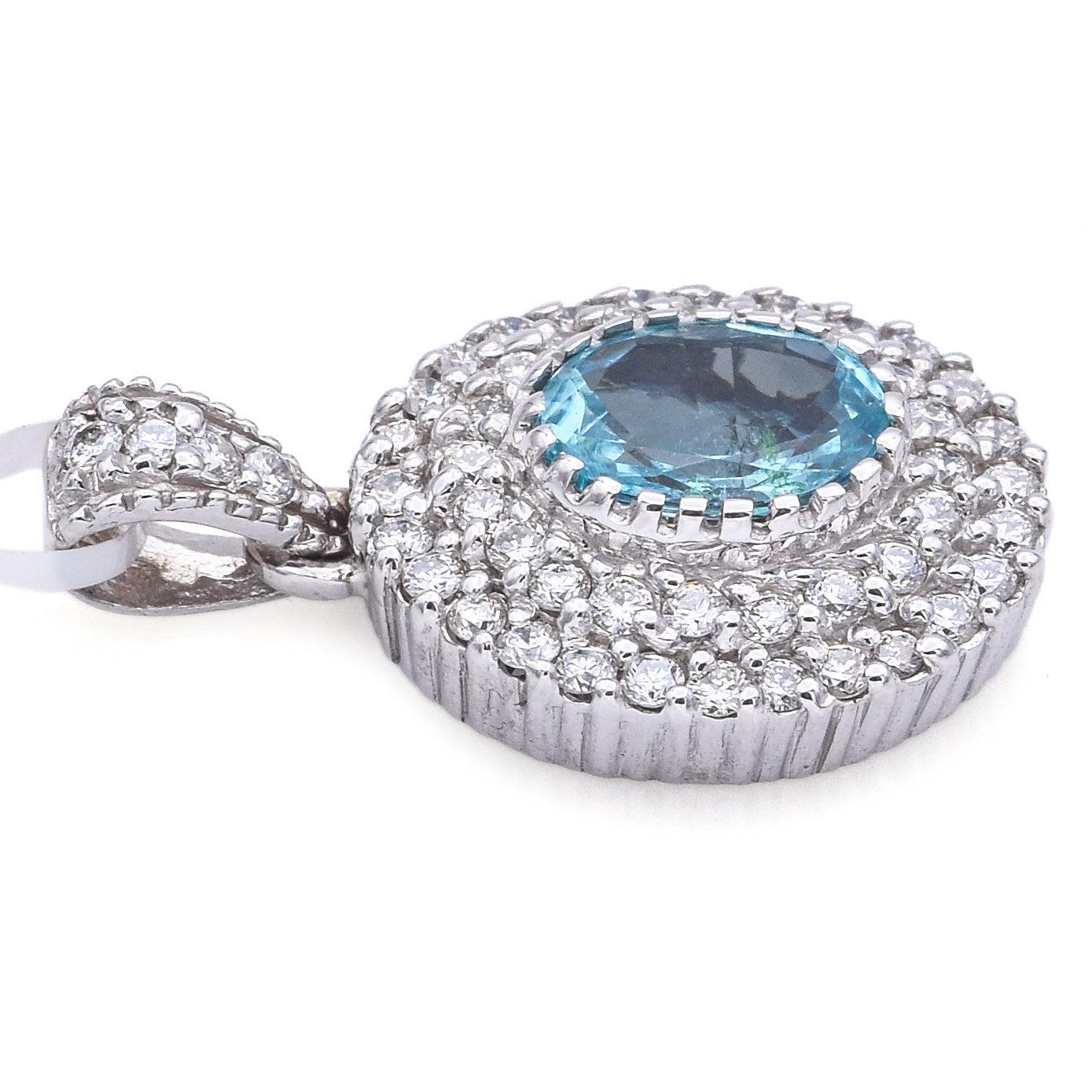 14K White Gold GIA 1.07 Ct Paraiba Tourmaline & 0.70 TCW Diamond Pendant In Good Condition For Sale In New York, NY