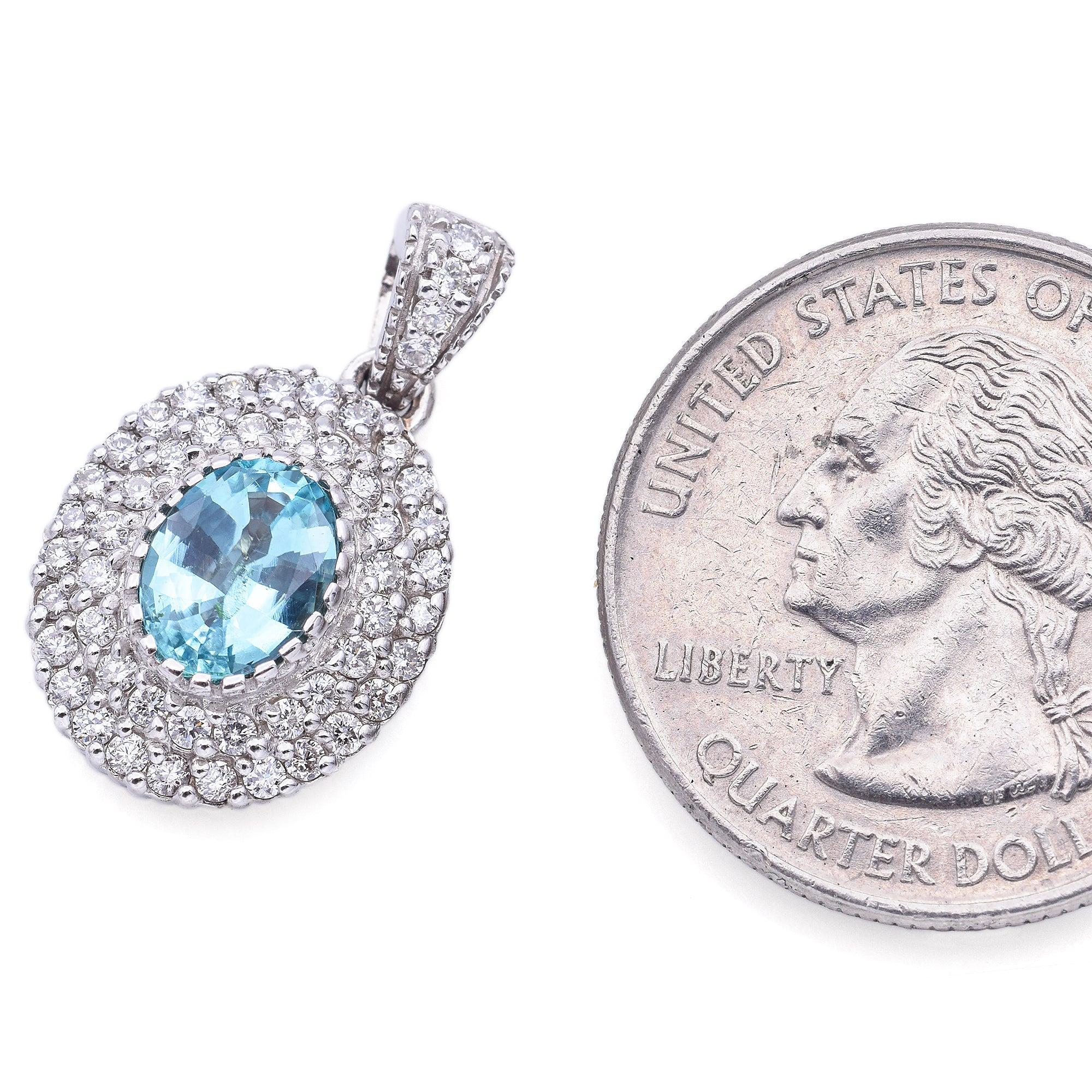 14K White Gold GIA 1.07 Ct Paraiba Tourmaline & 0.70 TCW Diamond Pendant For Sale 1
