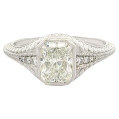 14k White Gold GIA 1.50ct Radiant Bezel Diamond Solitaire Wheat Work Ring