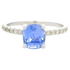 14k Oro Blanco Gia 1.67ctw Sin Calor Cushion Zafiro Azul Periwinkle Anillo de Diamantes