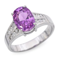 14k White Gold GIA 2.99ct Pink Sapphire and Diamond Ring