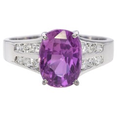Bague en or blanc 14k GIA 2.99ct Pink Sapphire and Diamond