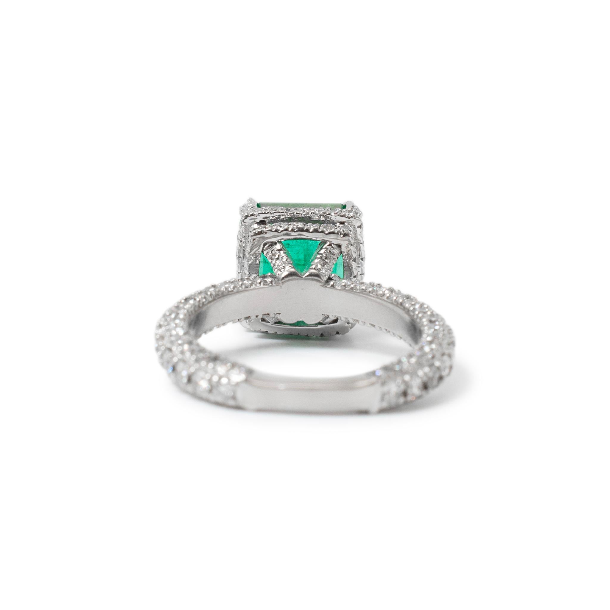 14K Weißgold GIA 3,90ct Smaragd Hidden Halo akzentuiert Diamant Cocktail Ring Damen im Angebot
