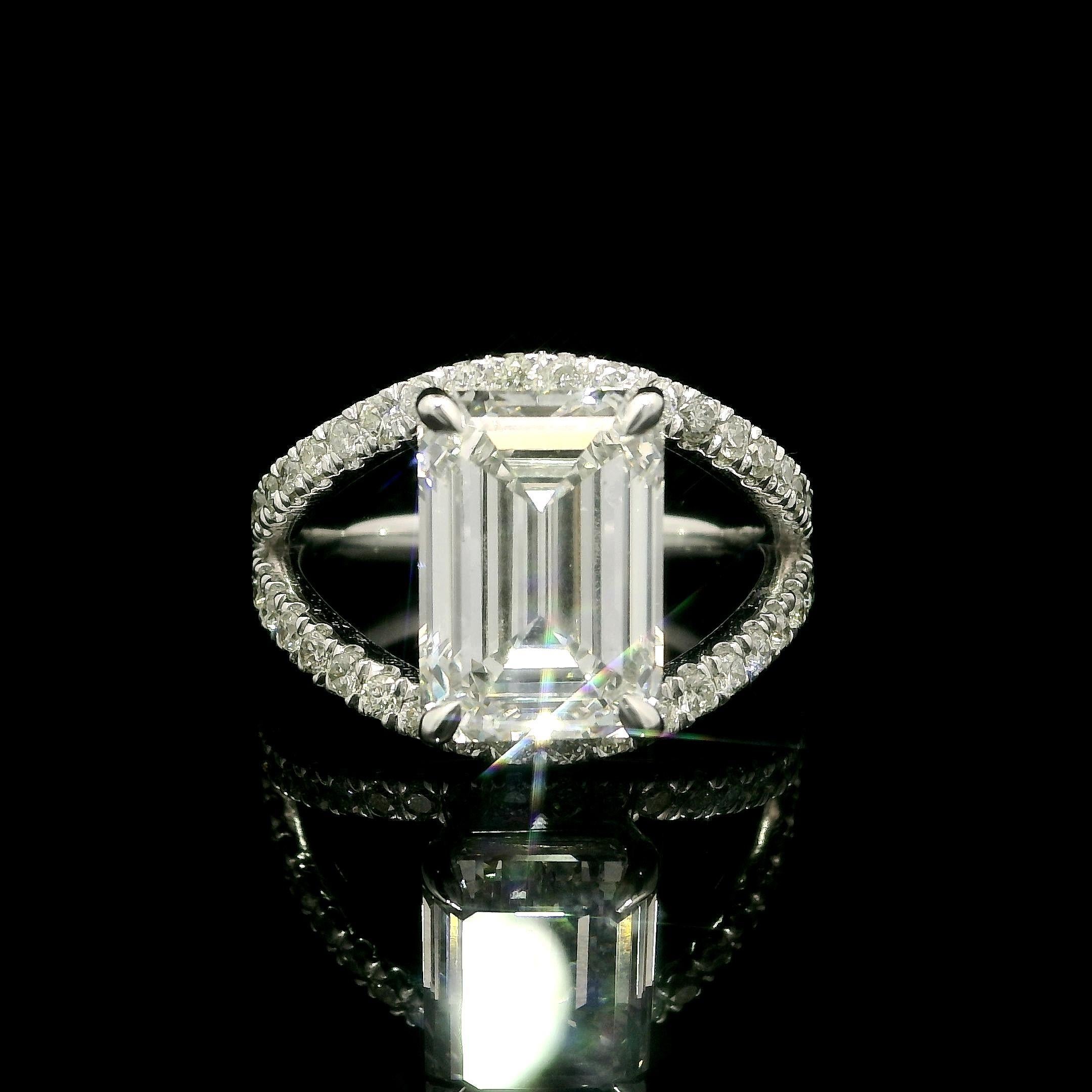 14k White Gold GIA 5.3ctw Emerald Cut Lab Grown Diamond Open Split Shank Ring For Sale 10