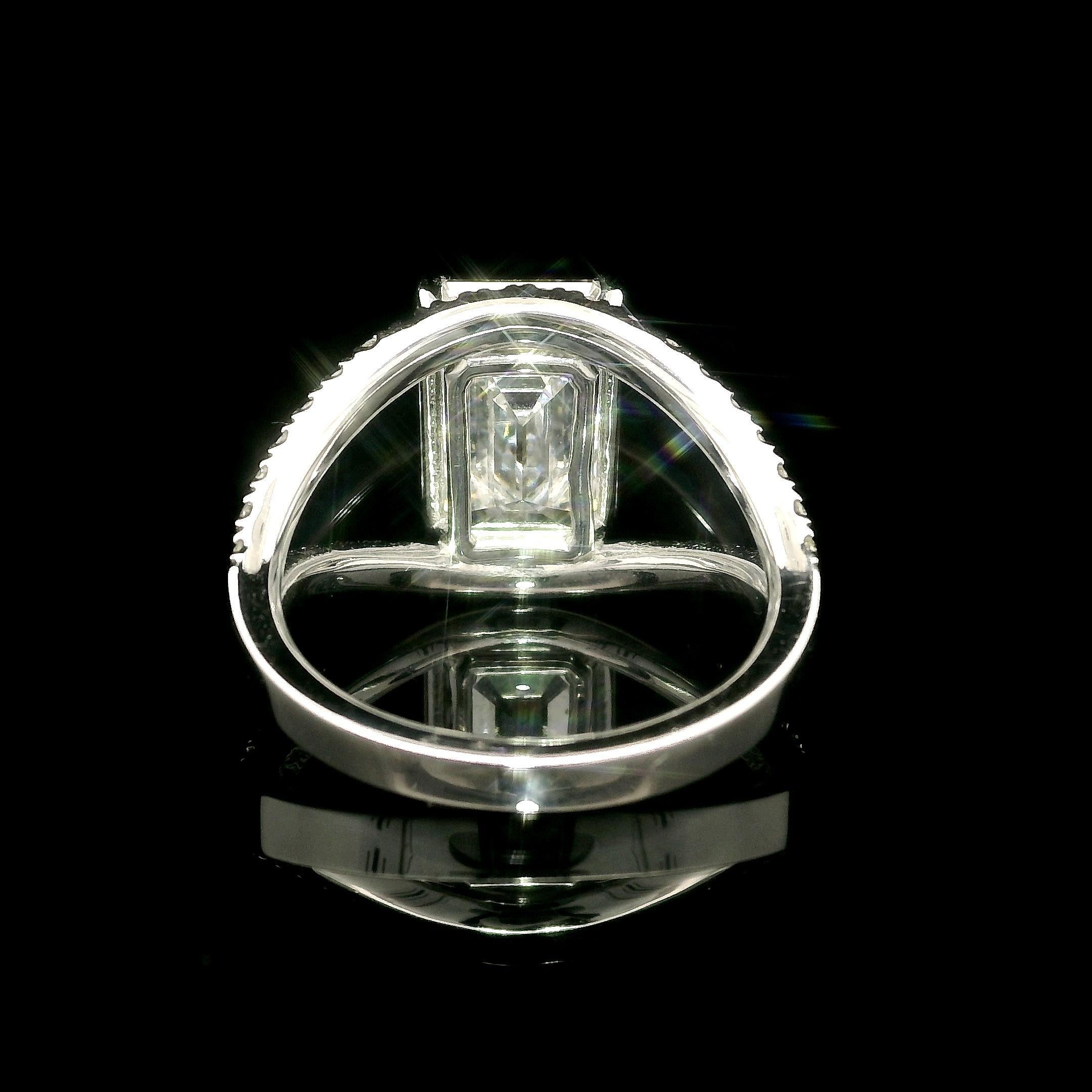 14k White Gold GIA 5.3ctw Emerald Cut Lab Grown Diamond Open Split Shank Ring For Sale 1