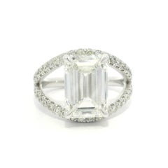14k White Gold GIA 5.3ctw Emerald Cut Lab Grown Diamond Open Split Shank Ring