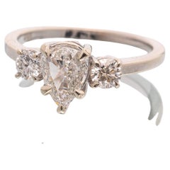 14k White Gold GIA Center Triangular Brilliant Diamond Engagement Trinity Ring