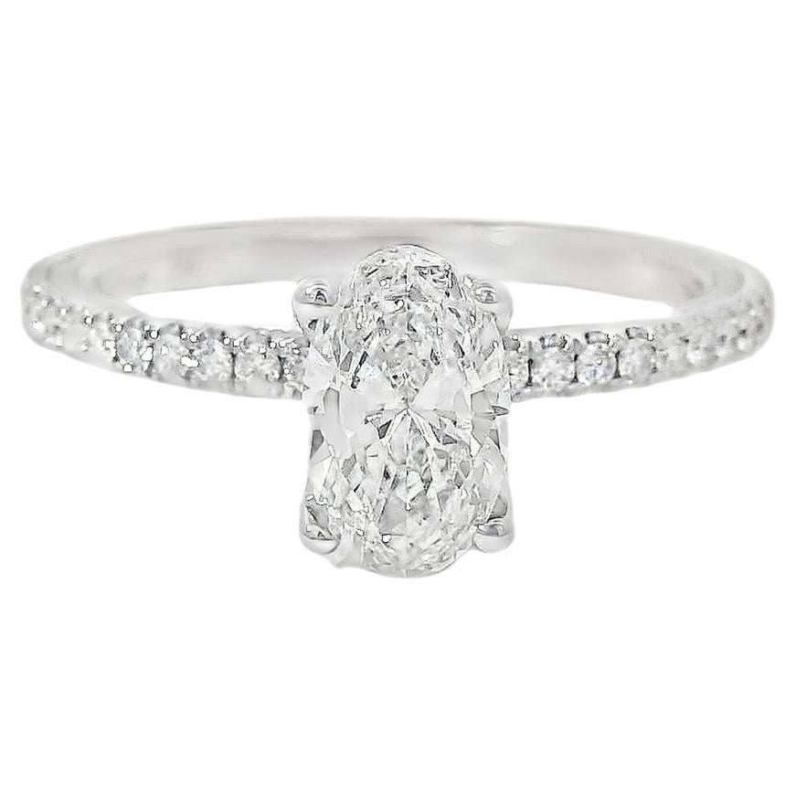 Anello di fidanzamento con diamante ovale in oro bianco 14k certificato GIA da 0,75 carati