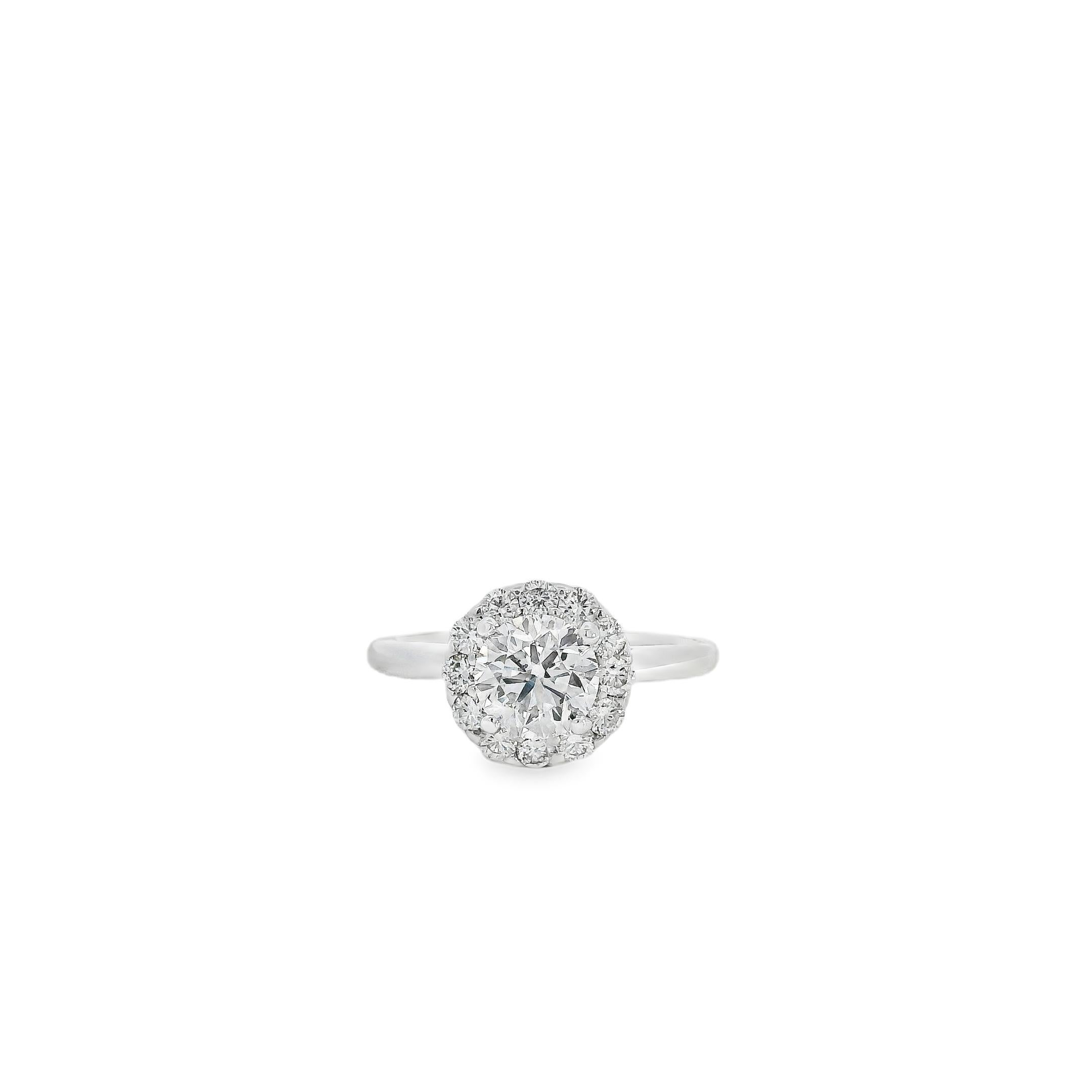Bague de fiançailles en or blanc 14k certifiée GIA 1,02ct diamant rond brillant en vente 14