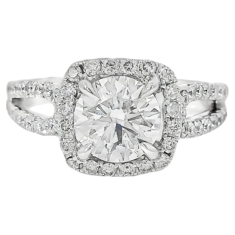14k White Gold GIA Certified 1.03ct Round Brilliant Diamond Wide Engagement Ring