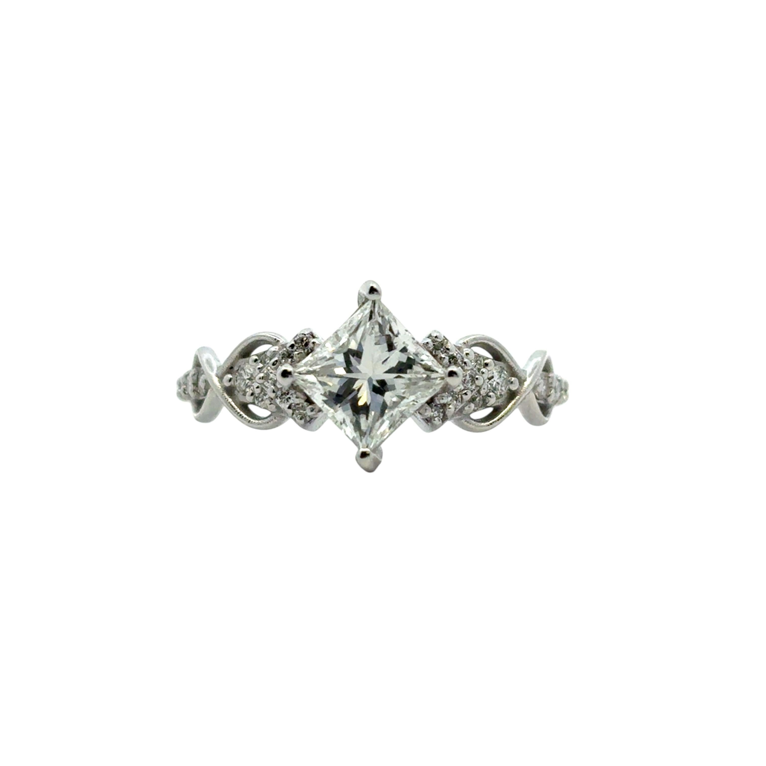14k White Gold GIA Certified 1.05ct Natural Princess Cut Diamond Engagement Ring