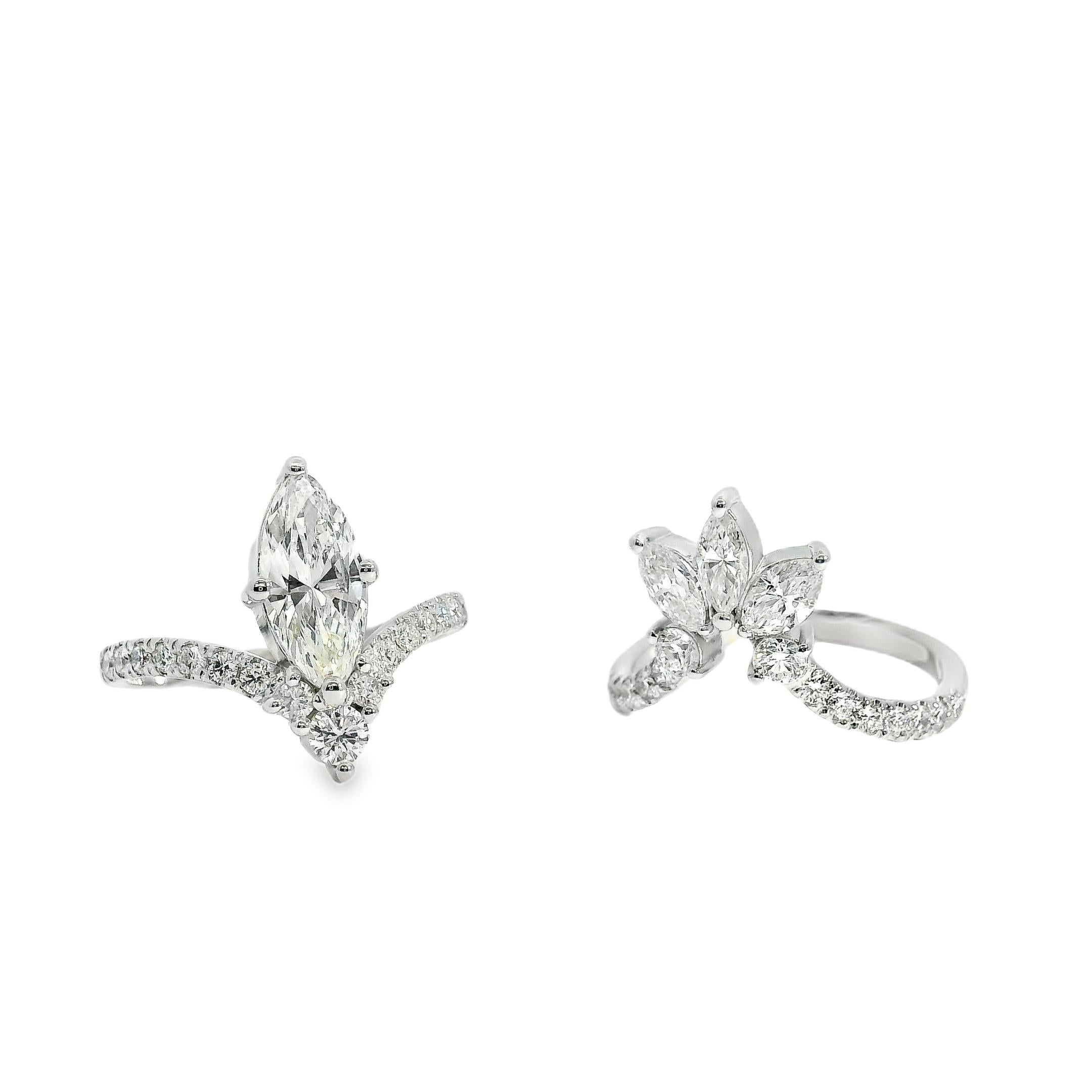 Anillo de compromiso de oro blanco de 14k con certificado GIA de 1,11 ct y diamantes de talla marquesa Corte marquesa en venta