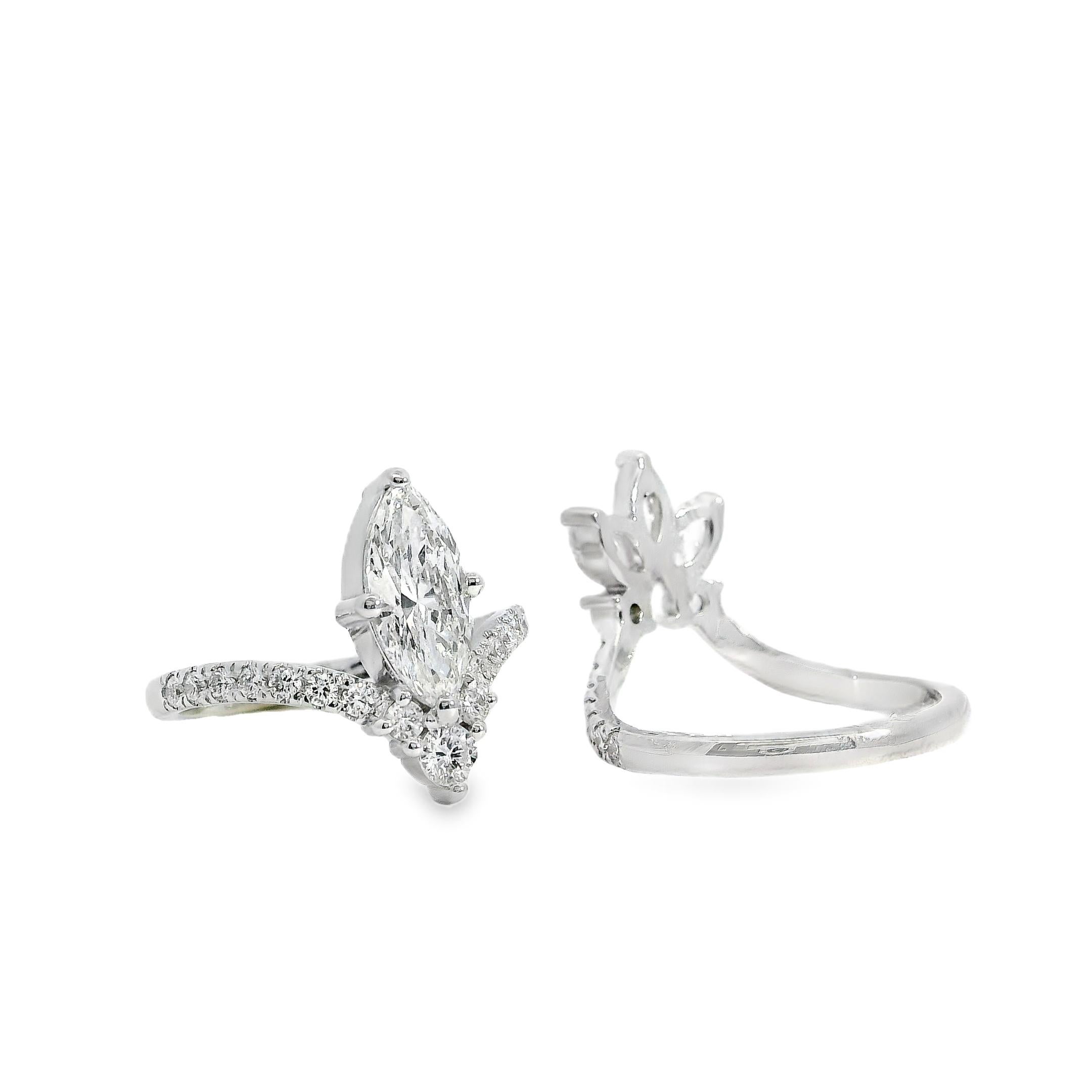 De las mujeres Anillo de compromiso de oro blanco de 14k con certificado GIA de 1,11 ct y diamantes de talla marquesa en venta