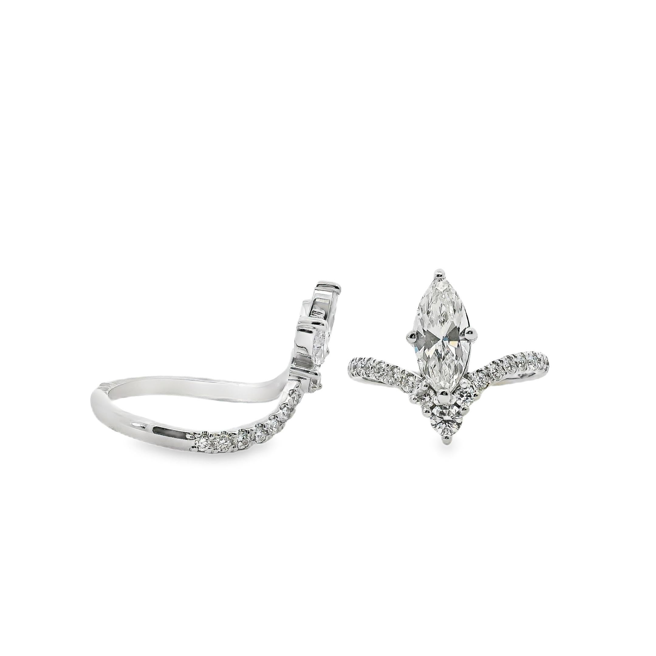 Anillo de compromiso de oro blanco de 14k con certificado GIA de 1,11 ct y diamantes de talla marquesa en venta 3