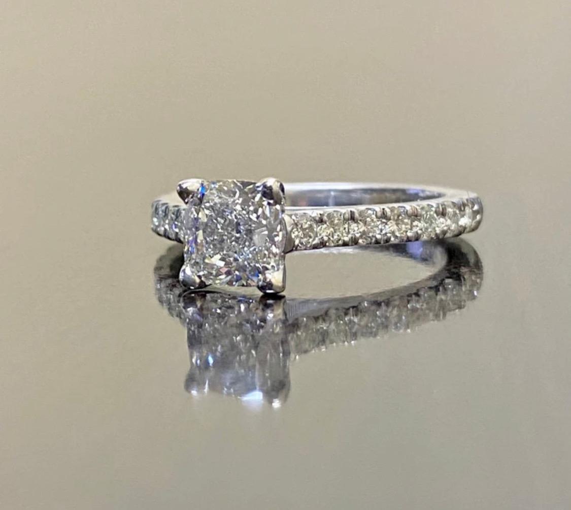 Women's or Men's 14K White Gold GIA Certified 1.51 Carat Cushion Cut Diamond Engagement Ring For Sale