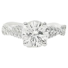 Bague de fiançailles en or blanc 14k certifiée GIA 1,54ct diamant rond