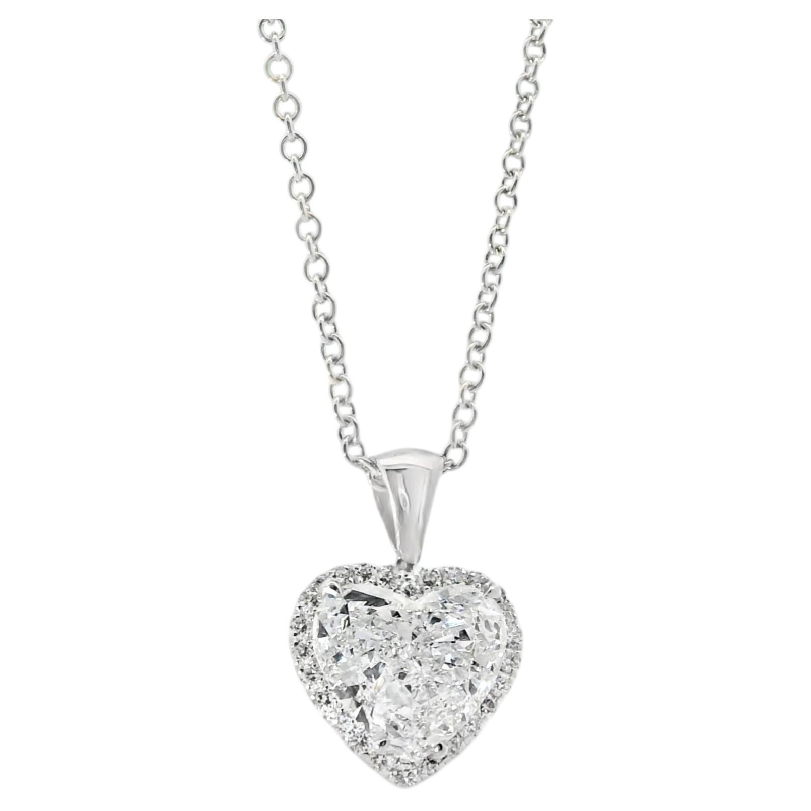 Collier en or blanc 14k certifié GIA avec pendentif en diamant naturel taille cœur de 2,08ct