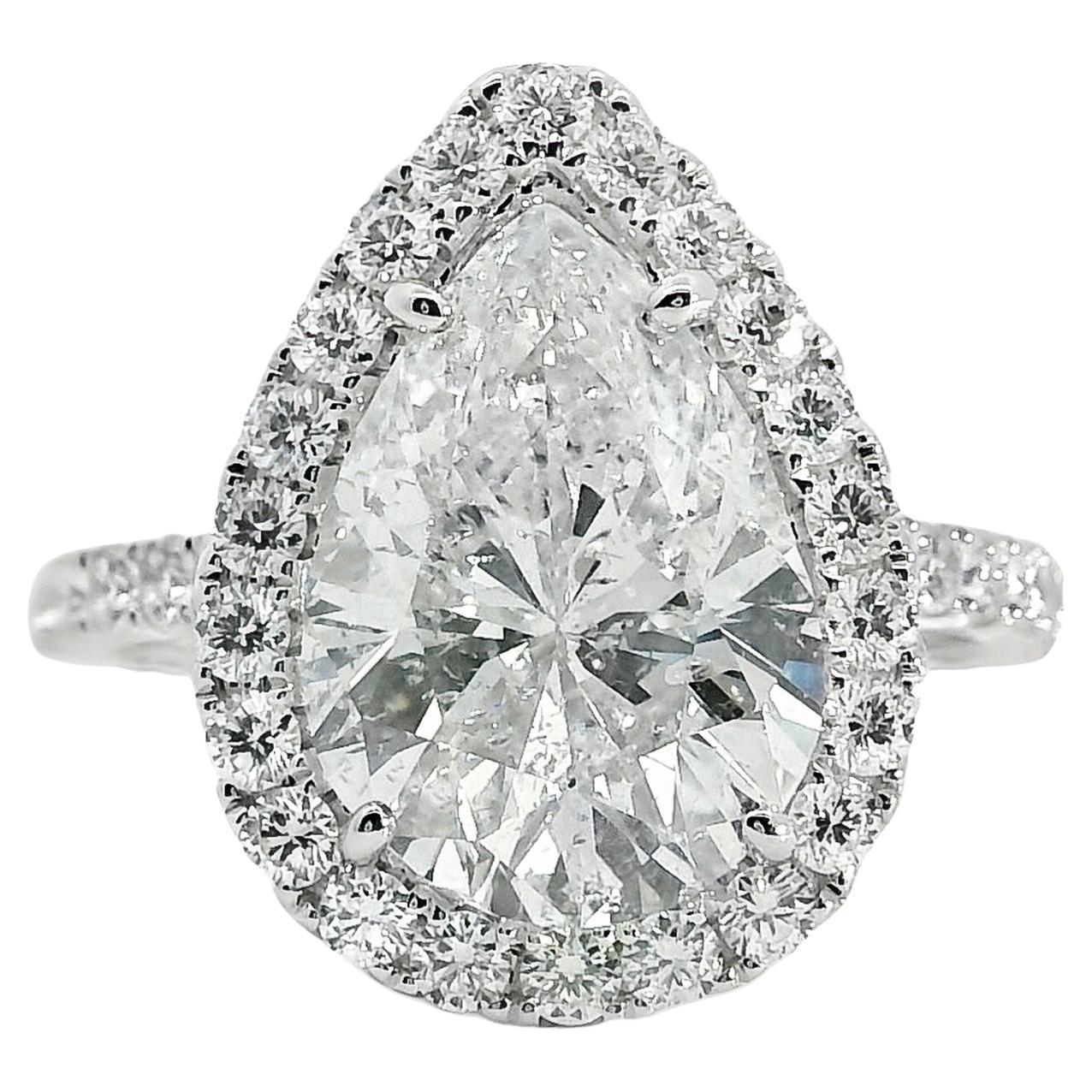 Anello di fidanzamento con diamante taglio pera in oro bianco 14k certificato GIA da 4,02ctw